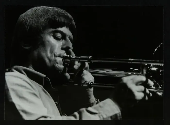Framed Print : American trombonist Bill Watrous playing at the Forum Theatre, Hatfield, Hertfordshire, 1982 Framed Print : American trombonist Bill Watrous playing at the Forum Theatre, Hatfield, Hertfordshire, 1982