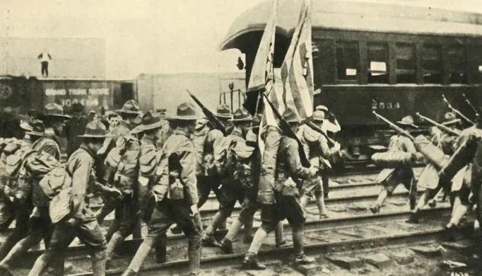 Framed Print : American troops, First World War, 1917, (c1920). Creator: Unknown Framed Print : American troops, First World War, 1917, (c1920). Creator: Unknown