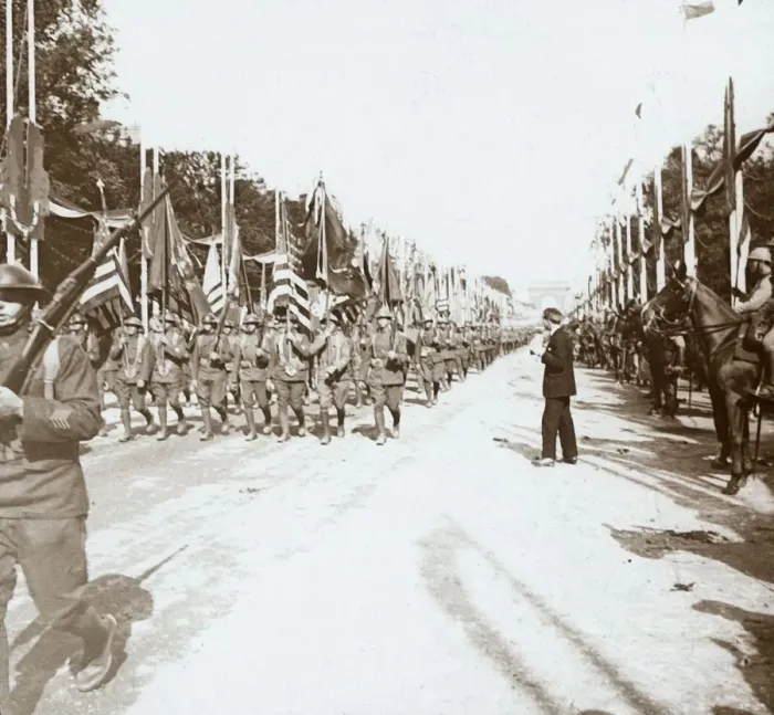 Framed Print : American troops marching in victory parade, Paris, France, c1918-c1919 Framed Print : American troops marching in victory parade, Paris, France, c1918-c1919