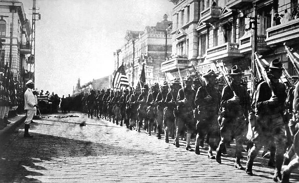 American troops parading in Vladivostok, Russia, 1918