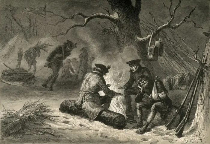 Framed Print : The American Troops at Valley Forge, 1877. Creator: Albert Bobbett Framed Print : The American Troops at Valley Forge, 1877. Creator: Albert Bobbett