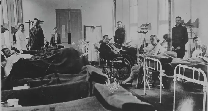 Framed Print : American wounded in base hospital, France, 1917 or 1918. Creator: Bain News Service Framed Print : American wounded in base hospital, France, 1917 or 1918. Creator: Bain News Service