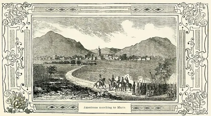 Framed Print : Americans marching to Marin, 1849. Creator: Unknown Framed Print : Americans marching to Marin, 1849. Creator: Unknown