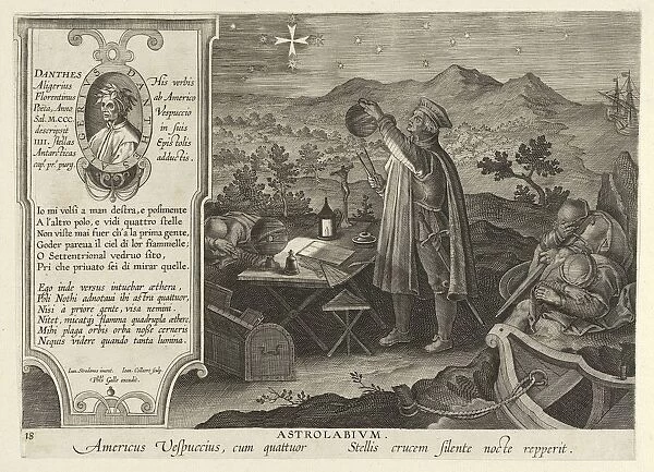 Amerigo Vespucci Discovering the Southern Cross with an Astrolabe, pub. 1600. Creator