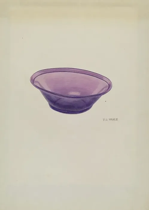 Framed Print : Amethyst Glass Bowl, c. 1940. Creator: V. L. Vance Framed Print : Amethyst Glass Bowl, c. 1940. Creator: V. L. Vance
