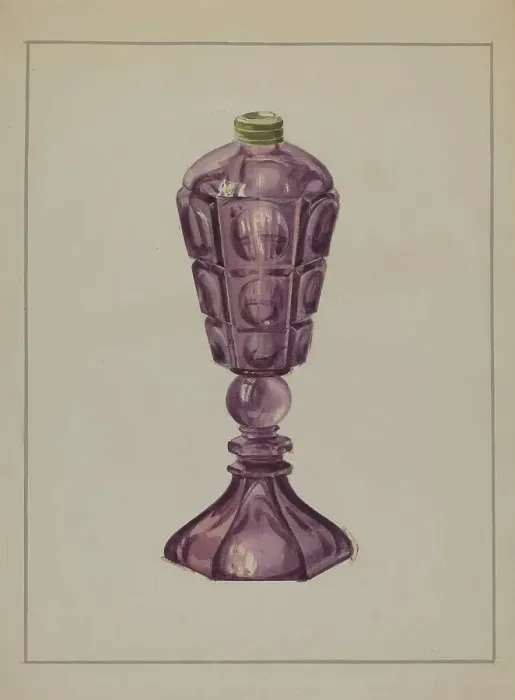 Framed Print : Amethyst Glass Oil Lamp, c. 1936. Creator: Marcus Moran Framed Print : Amethyst Glass Oil Lamp, c. 1936. Creator: Marcus Moran