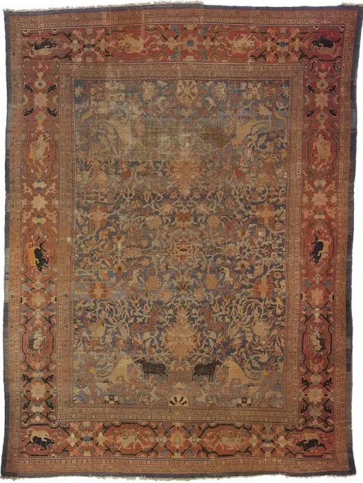 Framed Print : Amida carpet depicting the emblem of Emir: lion attacking bull Framed Print : Amida carpet depicting the emblem of Emir: lion attacking bull