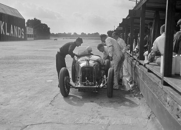 Amilcar C6 of Bill Humphreys in the pits, BRDC 500 Mile Race, Brooklands, 1931. Artist