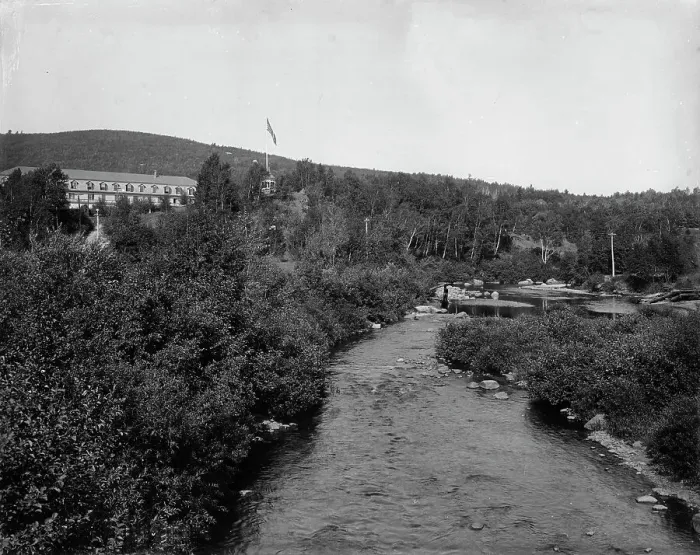 Framed Print : Ammonoosuc River and Twin Mountain House, White Mountains, c1901. Creator: Unknown Framed Print : Ammonoosuc River and Twin Mountain House, White Mountains, c1901. Creator: Unknown