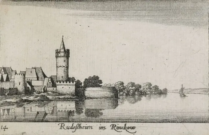Framed Print : Amoenissimæ aliquot locorum... effigies. Plate 14. Rudeßheim im Rinckow, 1635. Creator: Wenceslaus Hollar Framed Print : Amoenissimæ aliquot locorum... effigies. Plate 14. Rudeßheim im Rinckow, 1635. Creator: Wenceslaus Hollar
