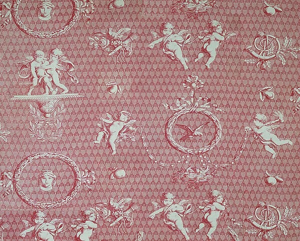 Amorini et Medallions (Cupid and Medallions) (Furnishing Fabric), France, c. 1810. Creator: Christophe-Philippe Oberkampf