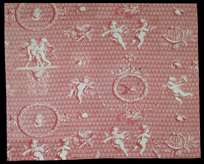 Framed Print : Amorini et Medallions (Cupid and Medallions) (Furnishing Fabric), France, c. 1810. Creator: Christophe-Philippe Oberkampf Framed Print : Amorini et Medallions (Cupid and Medallions) (Furnishing Fabric), France, c. 1810. Creator: Christophe-Philippe Oberkampf