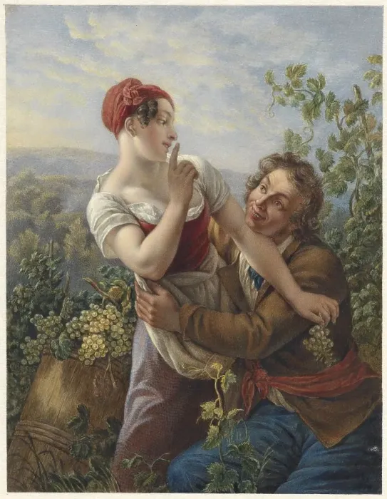 Framed Print : The amorous winegrower, 1829-1898. Creator: Jan Hendrik Neuman Framed Print : The amorous winegrower, 1829-1898. Creator: Jan Hendrik Neuman