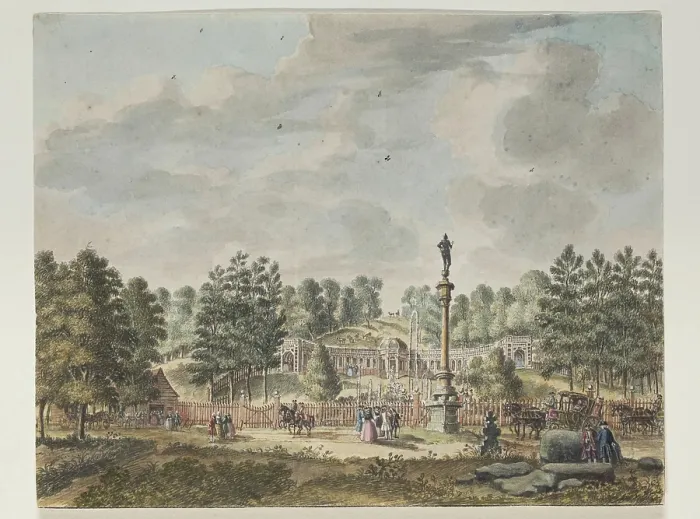 Framed Print : The Amphitheater at Cleves with the Statue of the 'Iron Man', 1746. Creator: Jan de Beyer Framed Print : The Amphitheater at Cleves with the Statue of the 'Iron Man', 1746. Creator: Jan de Beyer