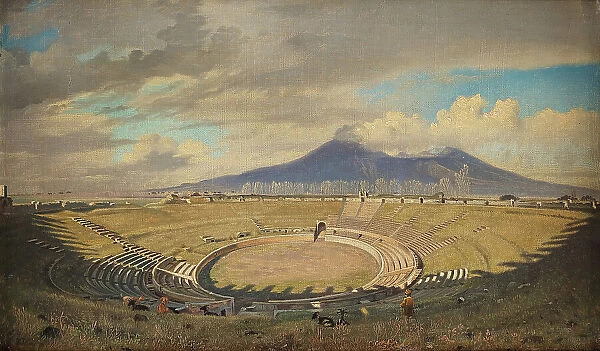 Amphitheatre in Pompeii with Vesuvius in the background, Second Half of the 19th cen.. Creator: Fristrup, Niels (1837-1909)