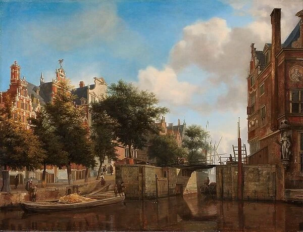 Amsterdam City View with Houses on the Herengracht and the old Haarlemmersluis, c.1670. Creator: Jan van der Heyden