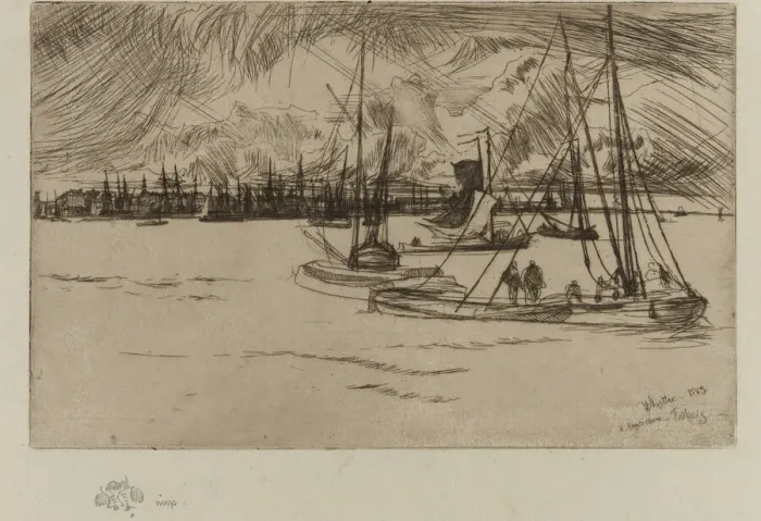 Framed Print : Amsterdam, from the Tolhuis, 1863. Creator: James Abbott McNeill Whistler Framed Print : Amsterdam, from the Tolhuis, 1863. Creator: James Abbott McNeill Whistler
