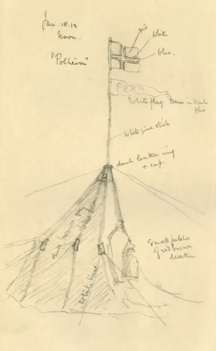 Framed Print : Amundsens Tent at the South Pole, 18 January 1912, (1913). Artist: Edward Wilson Framed Print : Amundsens Tent at the South Pole, 18 January 1912, (1913). Artist: Edward Wilson