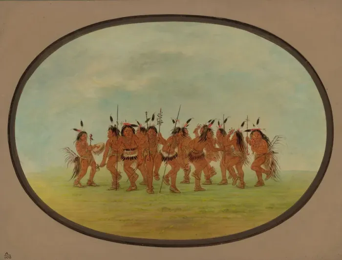 Framed Print : Amusing Dance - Sioux, 1861 / 1869. Creator: George Catlin Framed Print : Amusing Dance - Sioux, 1861 / 1869. Creator: George Catlin