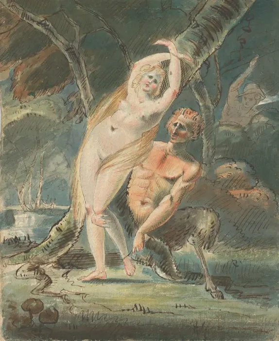 Framed Print : Amymone (?) with a Lecherous Satyr, 1770-80. Creator: William Hamilton Framed Print : Amymone (?) with a Lecherous Satyr, 1770-80. Creator: William Hamilton