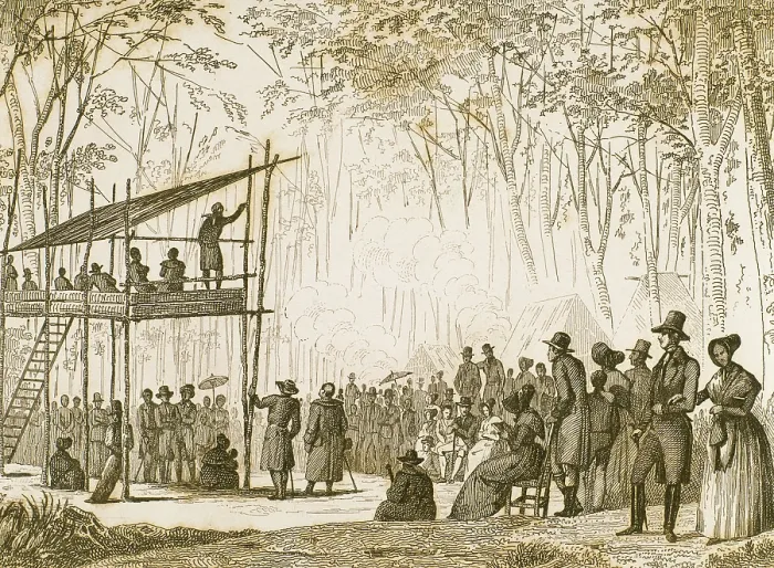 Framed Print : Anabaptist preaching, Virginia, USA, 1841. Creator: Unknown Framed Print : Anabaptist preaching, Virginia, USA, 1841. Creator: Unknown