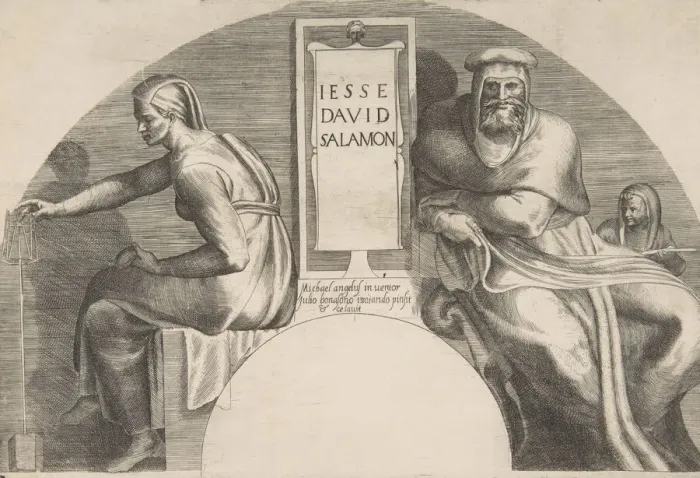 Framed Print : The ancestors of Christ flanking an inscribed tablet, an arched top composition, 1531-76 Framed Print : The ancestors of Christ flanking an inscribed tablet, an arched top composition, 1531-76