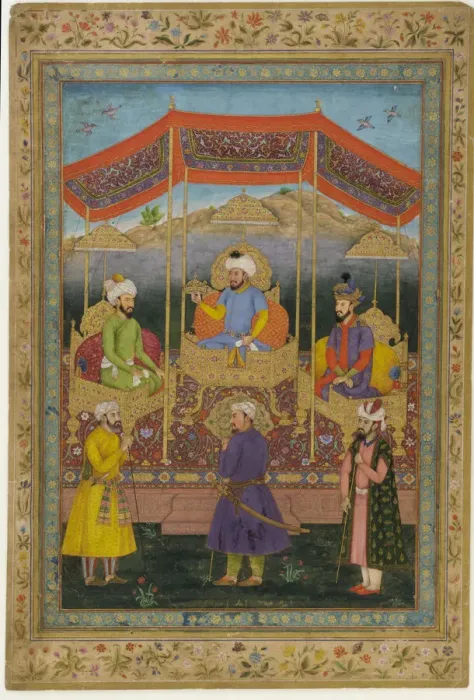 Framed Print : Ancestral group of Mughal rulers, 18th century. Creator: Govardhan Framed Print : Ancestral group of Mughal rulers, 18th century. Creator: Govardhan