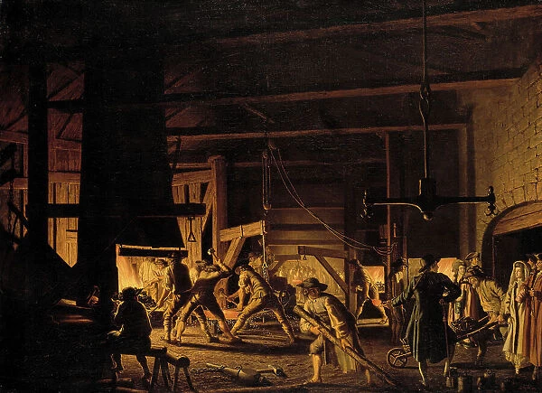 In the Anchor-Forge at Söderfors. The Smiths Hard at Work. Creator: Per Hillestrom