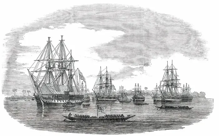 Framed Print : The Anchorage off the Town of Bonny River, 1850. Creator: Unknown Framed Print : The Anchorage off the Town of Bonny River, 1850. Creator: Unknown