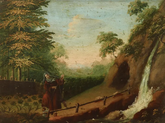 Framed Print : Anchoress Working in the Garden, between 1780-1815. Creator: Unknown Framed Print : Anchoress Working in the Garden, between 1780-1815. Creator: Unknown