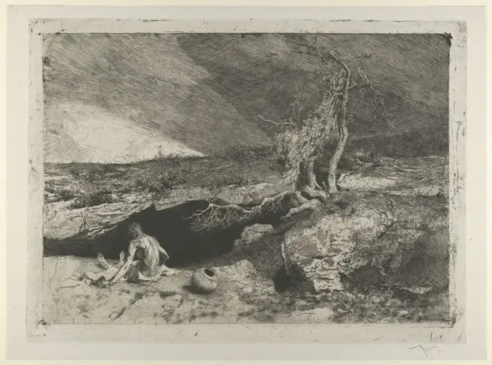 Framed Print : The Anchorite: a partially naked man seated at left in a landscape with what appears t... ca. 1869. Creator: Mariano Jose Maria Bernardo Fortuny y Carbo Framed Print : The Anchorite: a partially naked man seated at left in a landscape with what appears t... ca. 1869. Creator: Mariano Jose Maria Bernardo Fortuny y Carbo