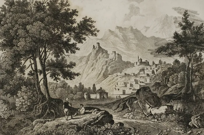 Framed Print : Ancient city of Gavar, Armenia, 1838. Creator: Vanderburch Framed Print : Ancient city of Gavar, Armenia, 1838. Creator: Vanderburch