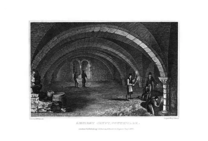 Framed Print : Ancient Crypt, Southwark, 1830. Artist: J Shury Framed Print : Ancient Crypt, Southwark, 1830. Artist: J Shury