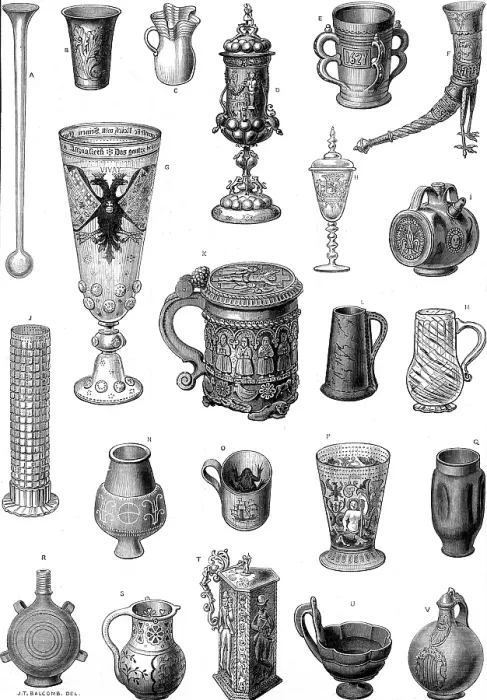 Framed Print : Ancient drinking-vessels in the International Exhibition, 1873. Creator: Unknown Framed Print : Ancient drinking-vessels in the International Exhibition, 1873. Creator: Unknown