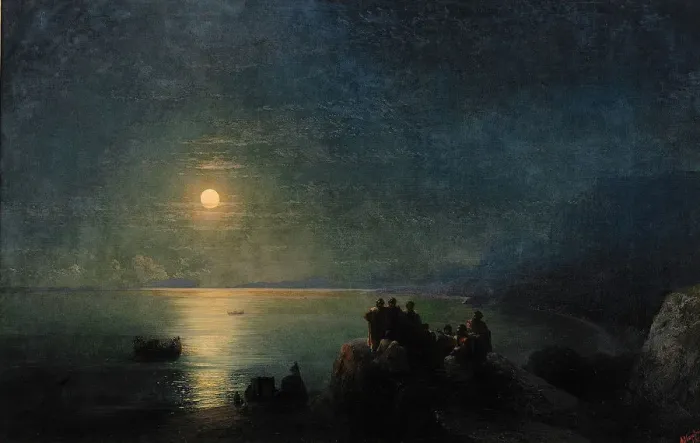 Framed Print : Ancient Greek poets by the waters edge in the Moonlight, 1886. Artist: Aivazovsky, Ivan Konstantinovich (1817-1900) Framed Print : Ancient Greek poets by the waters edge in the Moonlight, 1886. Artist: Aivazovsky, Ivan Konstantinovich (1817-1900)