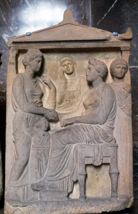 Framed Print : Ancient Greek relief showing friends greeting each other Framed Print : Ancient Greek relief showing friends greeting each other