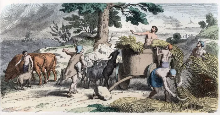 Framed Print : Ancient History. Greece. Farming and harvesting. German engraving, 1865 Framed Print : Ancient History. Greece. Farming and harvesting. German engraving, 1865