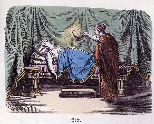 Ancient History. Greece. Greek bedroom. German engraving, 1865