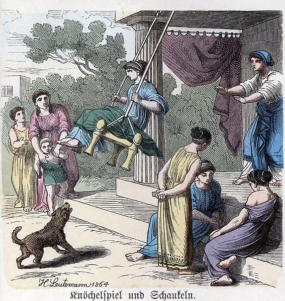 Ancient History. Greece. Greek domestic Games. German engraving, 1865