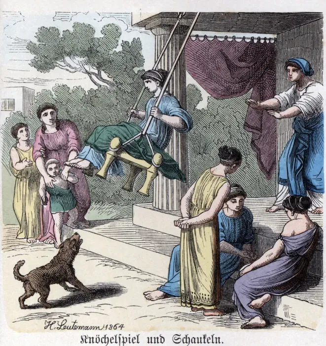 Framed Print : Ancient History. Greece. Greek domestic Games. German engraving, 1865 Framed Print : Ancient History. Greece. Greek domestic Games. German engraving, 1865