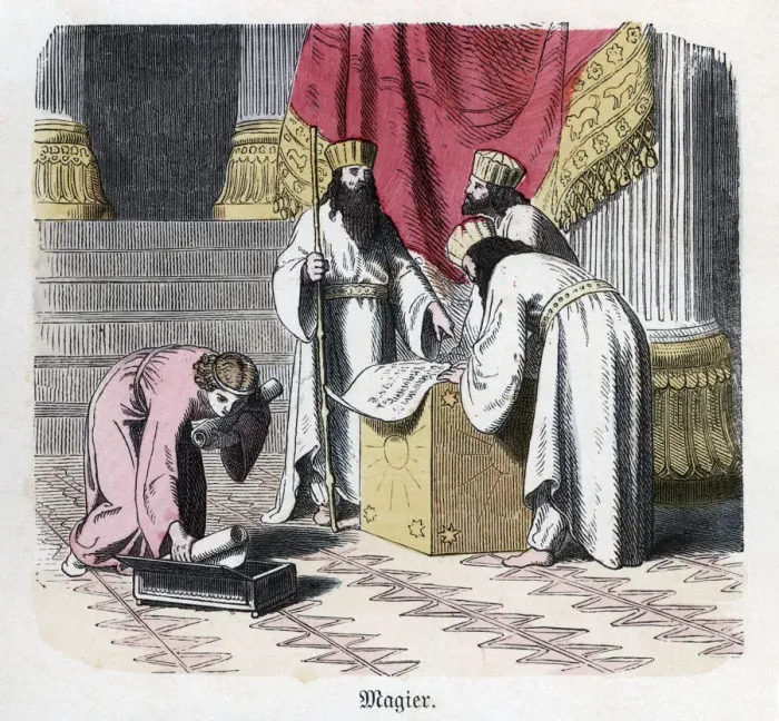Framed Print : Ancient History. Persia. Persian doctors and magi. German engraving, 1865 Framed Print : Ancient History. Persia. Persian doctors and magi. German engraving, 1865