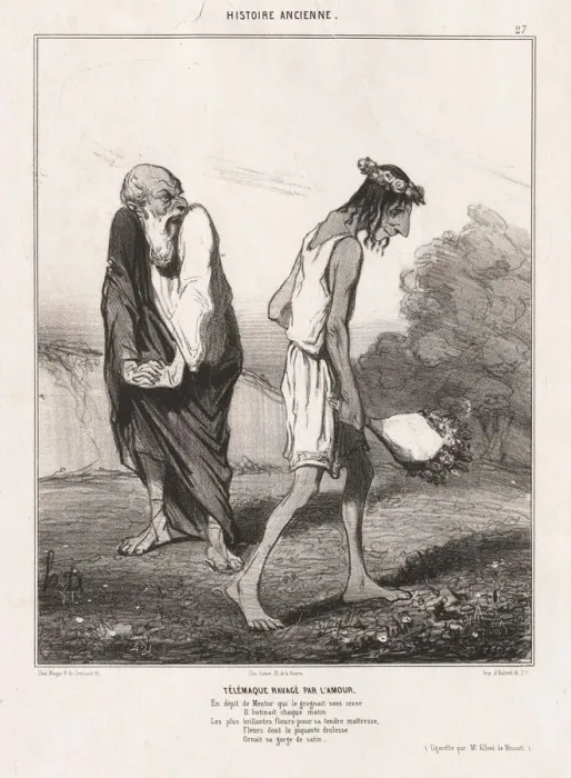 Framed Print : Ancient History : Pl. 27, Telemachus Ravaged by Love... 1842. Creator: Honore Daumier Framed Print : Ancient History : Pl. 27, Telemachus Ravaged by Love... 1842. Creator: Honore Daumier