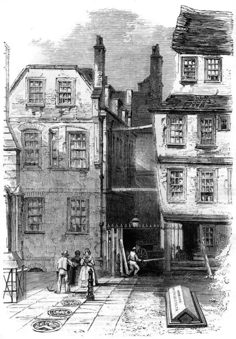 Framed Print : Ancient houses in the Temple, and the grave of Oliver Goldsmith, London, 1860 Framed Print : Ancient houses in the Temple, and the grave of Oliver Goldsmith, London, 1860