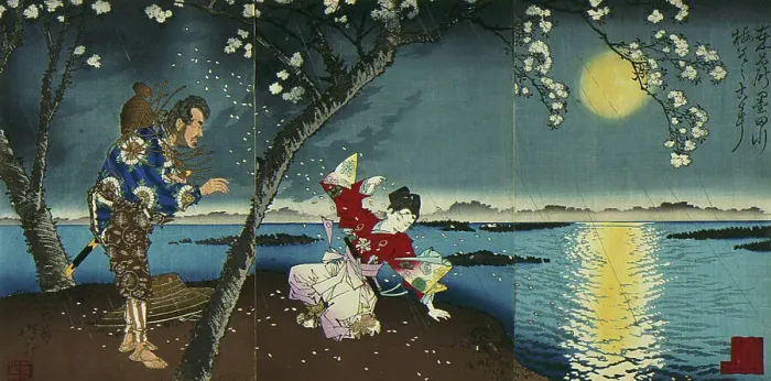 Framed Print : The Ancient Incident of Umewaka and the Child Seller beside the Sumida River, 1883. Creator: Tsukioka Yoshitoshi Framed Print : The Ancient Incident of Umewaka and the Child Seller beside the Sumida River, 1883. Creator: Tsukioka Yoshitoshi