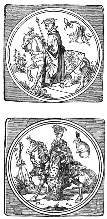 Framed Print : Ancient Playing Cards: King and Queen, (1833) Framed Print : Ancient Playing Cards: King and Queen, (1833)