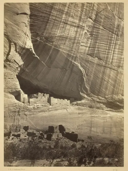 Framed Print : Ancient Ruins in the Canon de Chelle, N. M. In a niche 50 feet above present Canon bed. 1873. Creator: Tim O'Sullivan Framed Print : Ancient Ruins in the Canon de Chelle, N. M. In a niche 50 feet above present Canon bed. 1873. Creator: Tim O'Sullivan