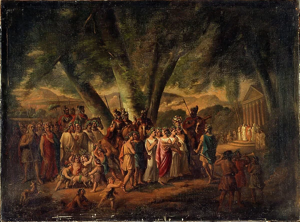 Ancient subject: procession heading towards a temple, 1866. Creator: Claude Joseph Edouard Curty