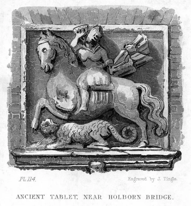 Framed Print : Ancient Tablet, Near Holborn Bridge, London, 19th century. Artist: James Tingle Framed Print : Ancient Tablet, Near Holborn Bridge, London, 19th century. Artist: James Tingle