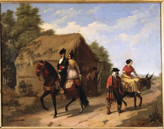 Framed Print : Andalusian scene, oil on canvas by Joaquin Dominguez Becquer