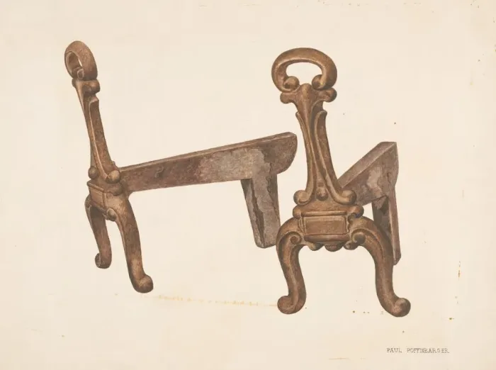 Framed Print : Andiron or Fire Dog, c. 1941. Creator: Paul Poffinbarger Framed Print : Andiron or Fire Dog, c. 1941. Creator: Paul Poffinbarger